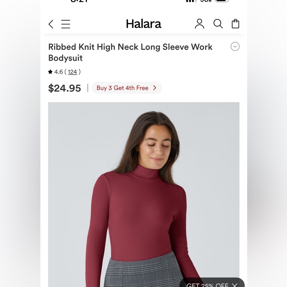 NEW HALARA Small Maroon Long Sleeve Ribbed bodysuit - MSRP $25